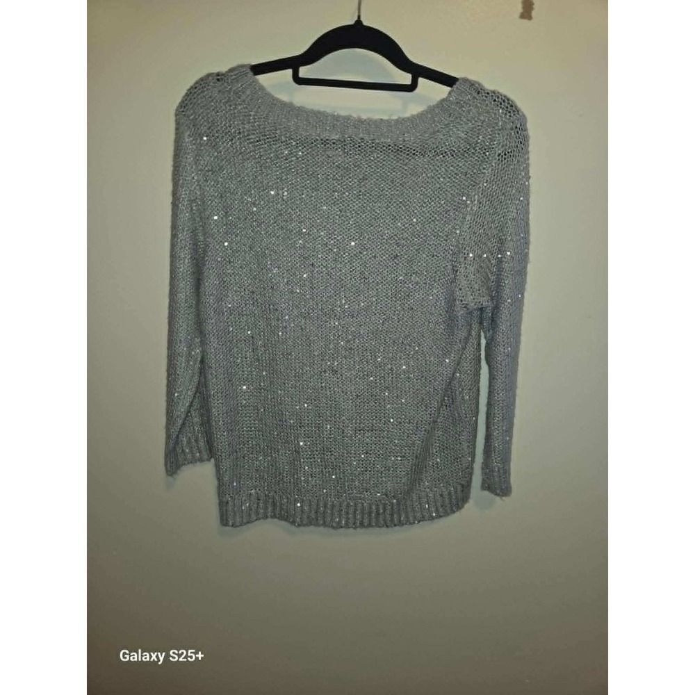 RD Style Sweater Womens Large Grey Sequin Metallic Knit Pullover - Picture 2 of 4